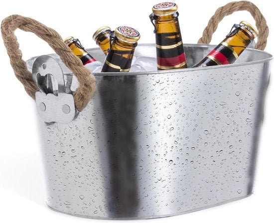 Coolbox Metallica per Bevande Capacità 6 Litri Maniglie di Corda Feste Eventi Feste di Barbecue