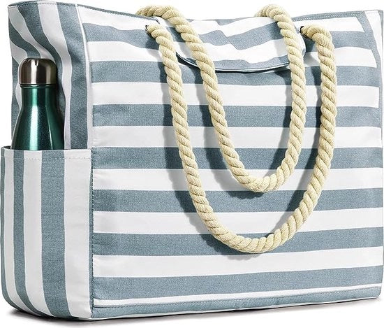 Tas da Bagno, Borsa da Spiaggia, Impermeabile, Strisce, Borsa da Bagno con Cerniera, Borsa Grande, XXL, Familiare