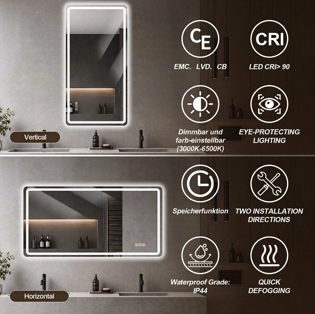 Specchio LED bagno 60x100 cm antiappannamento IP44