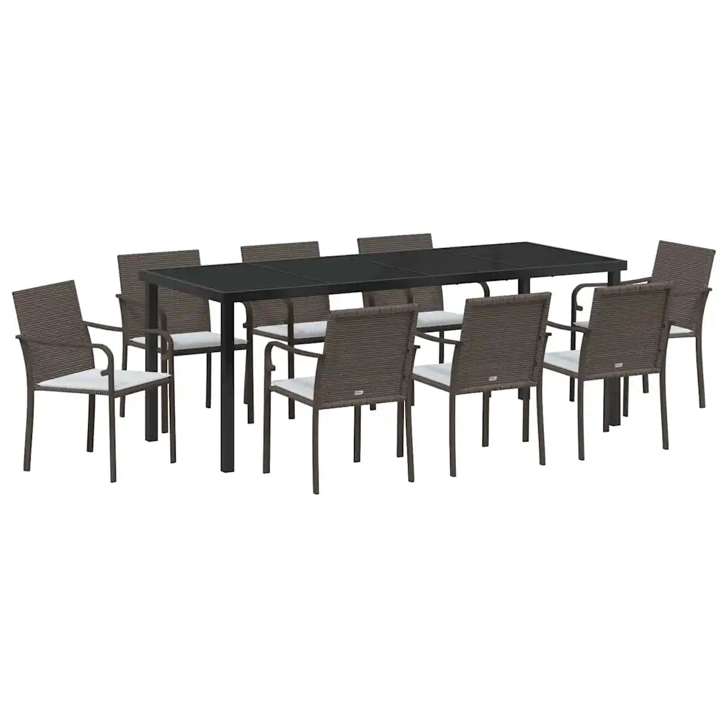 Set da Pranzo per Giardino 9 pcs Marrone e Nero Rattan in PE 3379050