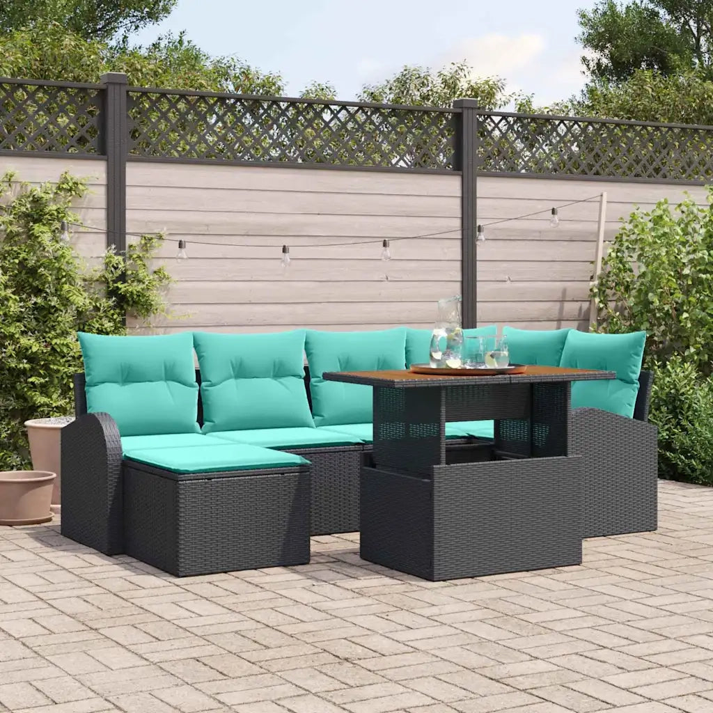 Set Divano da Giardino con archiviazione 7 pcs Nero Poly Rattan 3358349