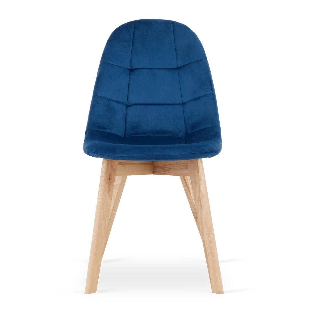 Sedia Bora in velluto blu scuro con gambe in faggio
