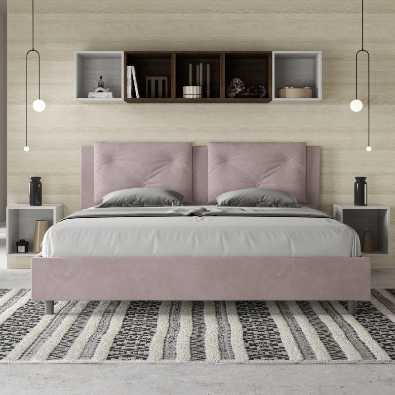 Letto imbottito Matrimoniale 190x190 cm Appia - Con rete,Glicine,Microfibra