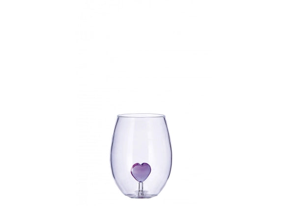 Bicchiere in vetro con figura 3d  cuore lilla