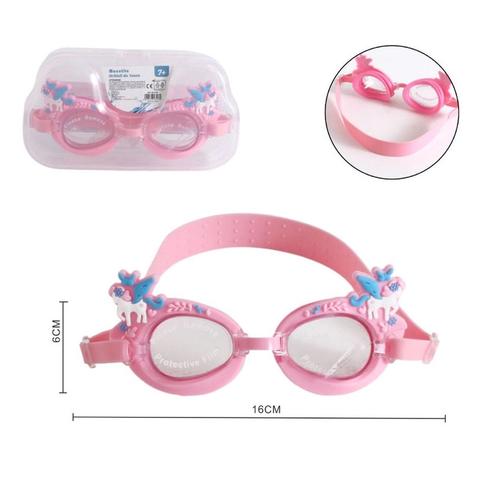 Trade Shop - Occhialini Da Nuoto Unicorno Per Bambini Dai 7+ Anni Antiappannamento Uv 16x6cm 618447 -