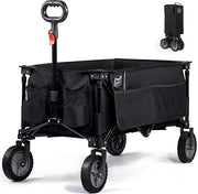 Carrello da spiaggia pieghevole XXL con tasca laterale e contenitore per bicchieri - maniglia regolabile - adatto a tutti i terreni - carico massimo 100 kg