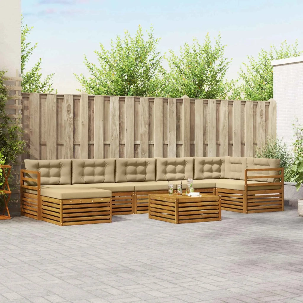 Set di divani da esterno con cuscino 8 pcs Naturale e Beige