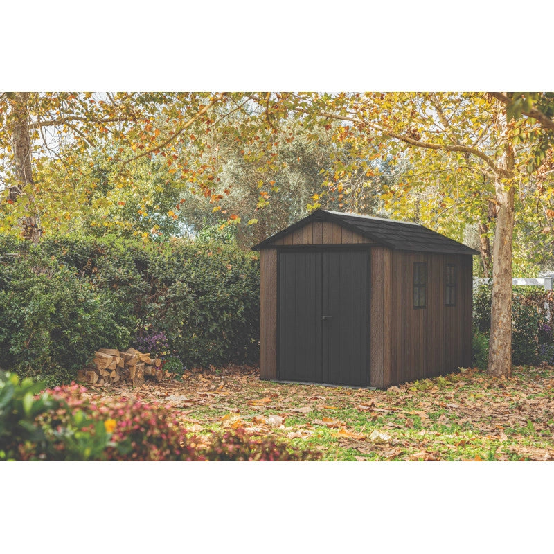 Casetta da giardino in resina effetto legno EVOTECH+ 350x230 cm - pavimento e doppia porta - carico neve 150 kg/m² – Apex 7511/1175 Signature Walnut - Keter