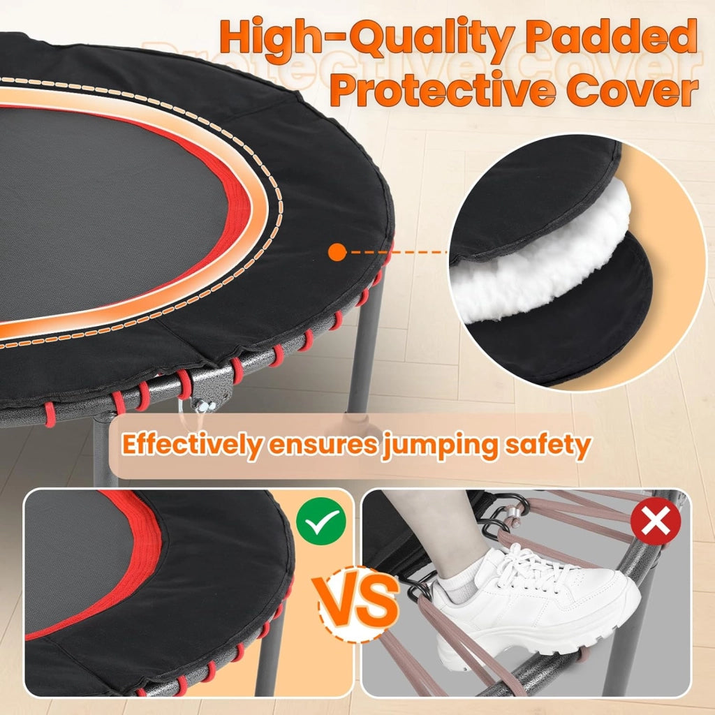 Trampolino Fitness da Interno | Copertura Protettiva Imbottita | Fino a 150 kg Capacità Carico | 3 Altezze Manubrio Regolabili | Senza Installazione | Bambini Adulti | Ø102 cm/122 cm | Casa