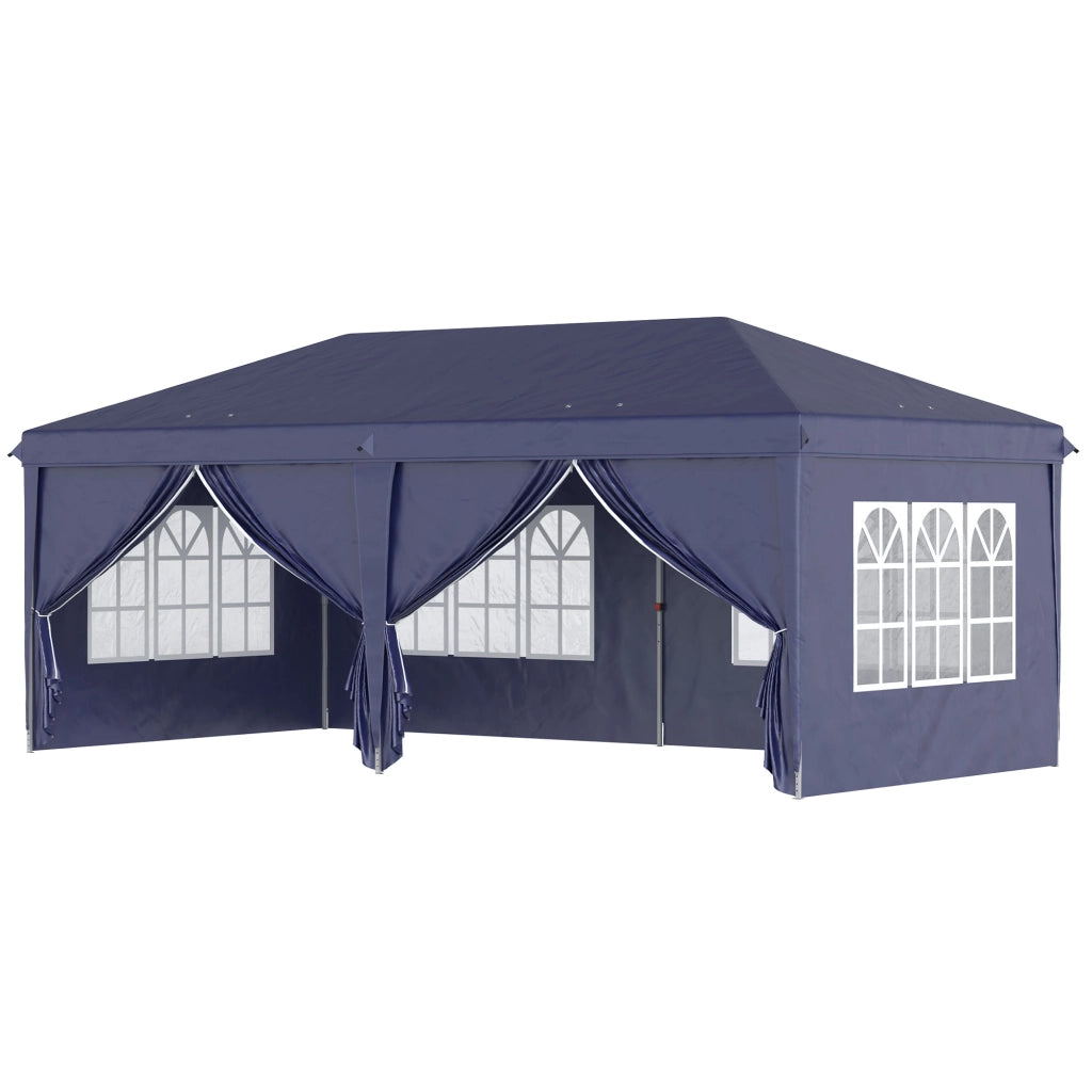 Gazebo 6x3 m Pieghevole da Giardino, in Acciaio e Poliestere con 6 Pannelli Laterali, Blu