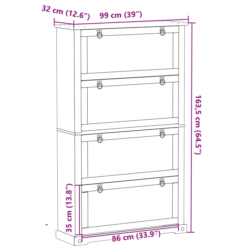 Scarpiera Corona 99x32x163,5 cm in Legno Massello di Pino 4002787