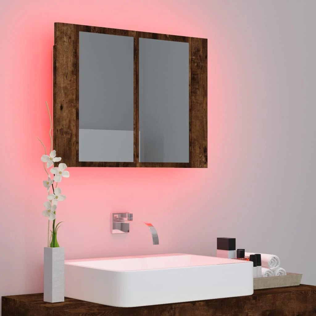 Mobiletto a specchio LED in rovere affumicato 60 x 12 x 45 cm legno ingegnerizzato 02_0006742