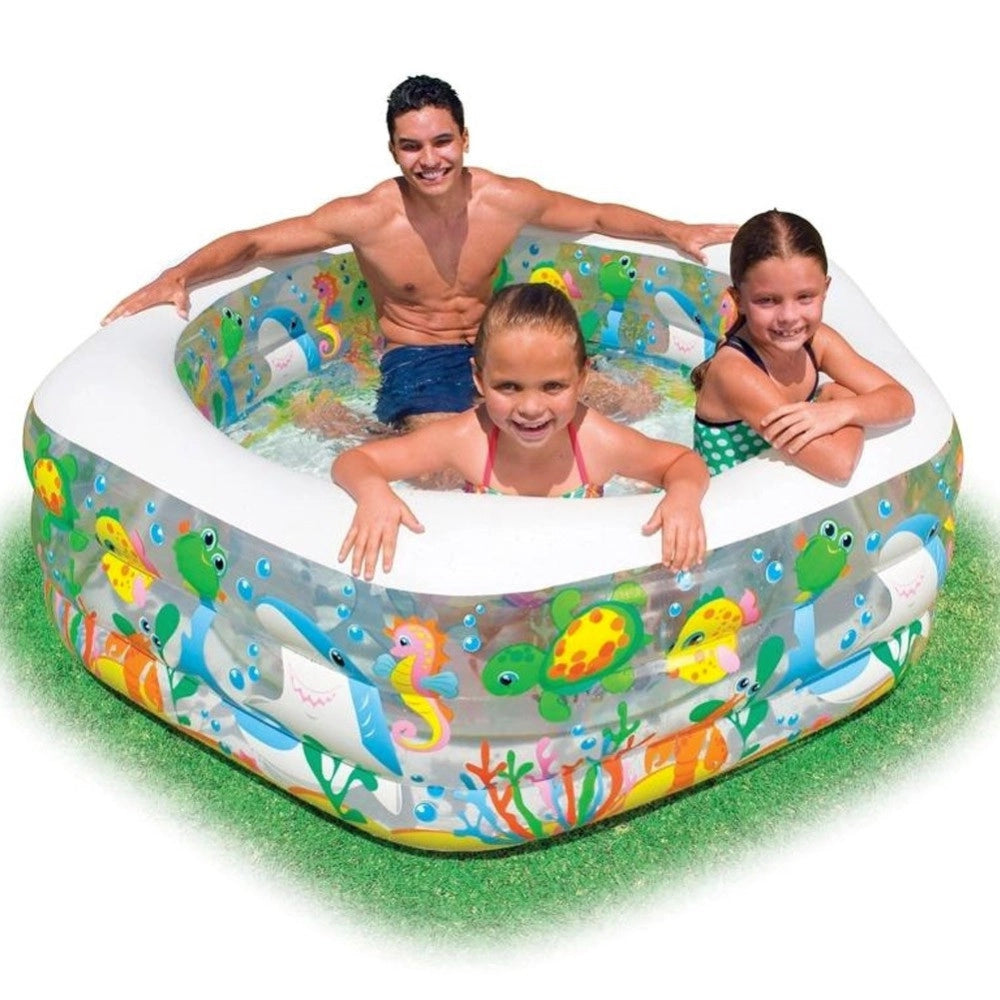 Trade Shop - Piscina Gonfiabile Per Bambini Pesci Dell'oceano A 3 Anelli 191 X 178 X 61 Cm -