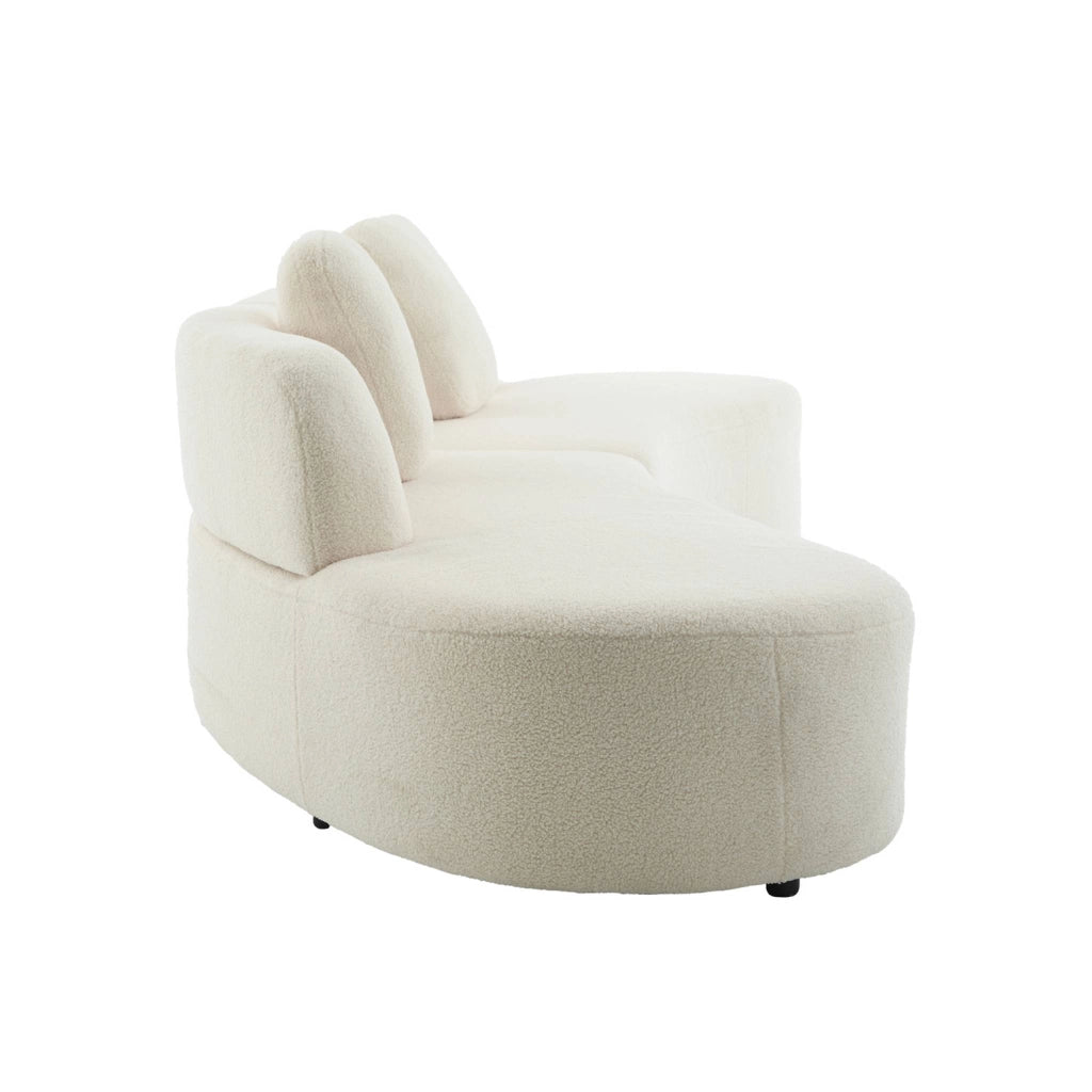 Divano virgola organico in tessuto bouclé, 5 posti, crema
