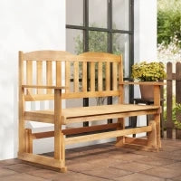 Panchina da Giardino a Dondolo da 2 Posti con Braccioli in Legno di Abete, 132x51x95.5cm, Colore Legno
