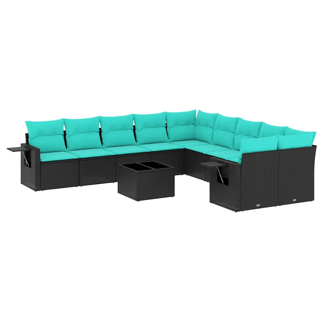 Set Divani da Giardino 11 pz con Cuscini Nero in Polyrattan 3220716