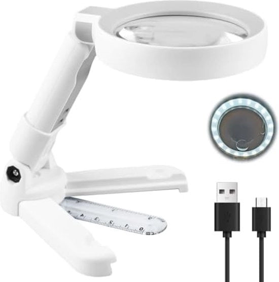 Verglassio con luce e piedistallo, 10 x 5 x lettore portatile pieghevole con 18 LED, 3 livelli di luminosità, regolabile, grande occhiale di lettura in vetro, lettore di tavolo, occhiale di lettura per anziani