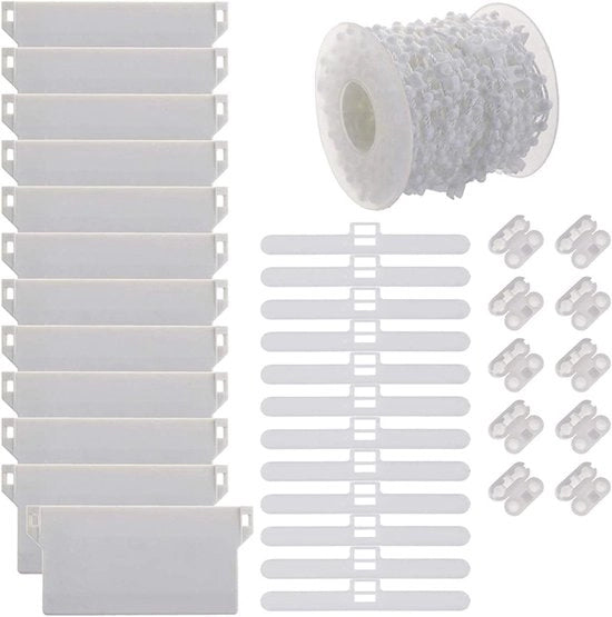 Set di riparazione per fondi di zanzariere - 35 pezzi di accessori - 10m di catena - 127mm di maniglie - connettori a catena a sfera cieca - in plastica - per zanzariere verticali