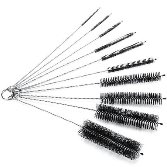 Set di pennelli di pulizia a 10 pezzi - Pennelli di pulizia in nylon - Per macchina da caffè/fiaschi - Diversi diametri - Lunghezza totale 20 cm - Per piccoli fori - Pennelli di pulizia per la pulizia