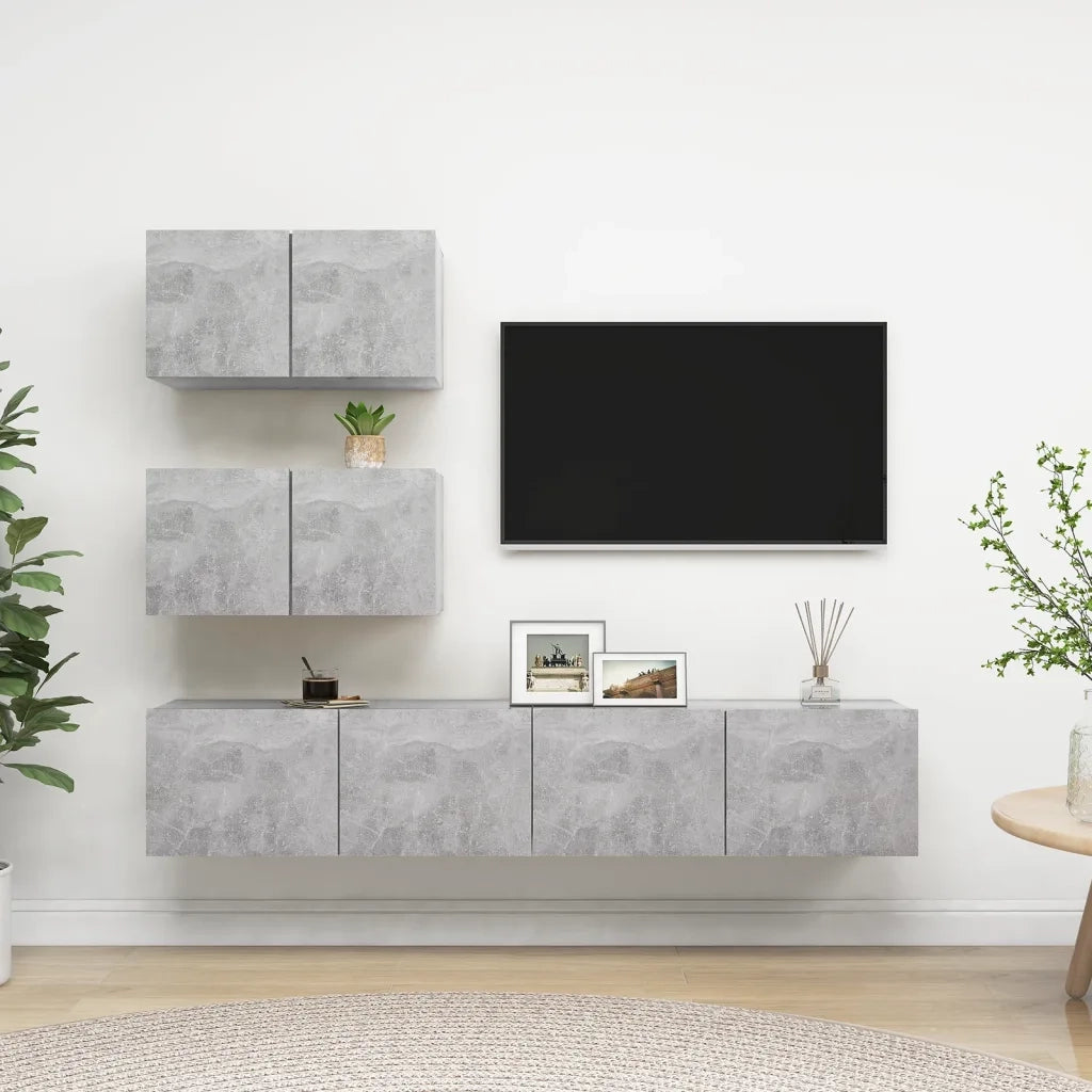 Set di Mobili Porta TV 4 pz Grigio Cemento in Legno Multistrato 3079130