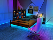 Letto gaming nero con supporto regolabile illuminazione LED e cestini di stiva sotto il letto. Grande letto in metallo lungo 206 cm.