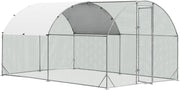 Pollaio per Galline da Esterno, Recinto per Polli in Metallo Zincato con Copertura in PE, Abitazione a Forma di Cupola per Anatre e Conigli per Cortile e Fattoria