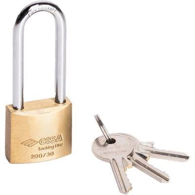 LUCCHETTO ARCO LUNGO LOCKING-LINE POP 20011 CISA - OTTONE ARCO CROMATO CHIAVI 3 MM 50- 6 pezzi