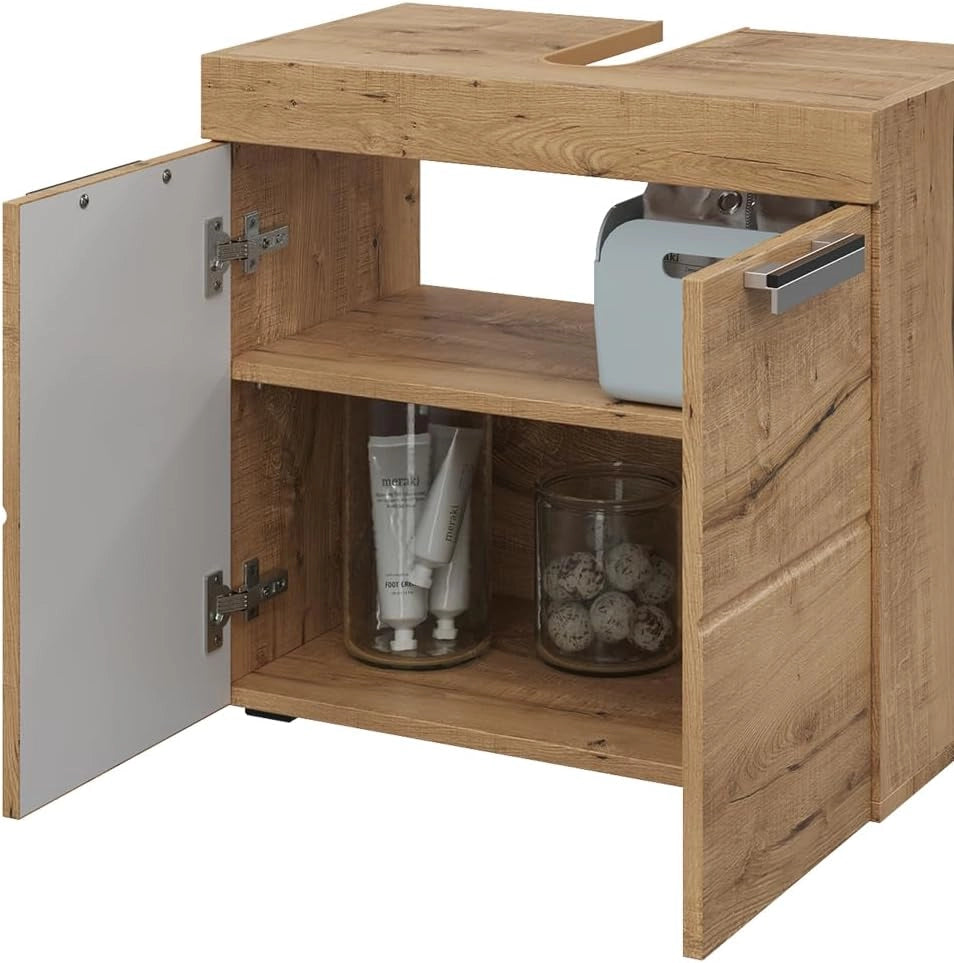 Mobile sottolavabo per bagno Luna, Quercia Wotan, 60 x 56 cm, per montaggio a parete, combinabile con altri mobili Luna