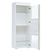 Vetrina con 1 anta; 4 vani e LED - per soggiorno - 60x40x170 cm - bianco
