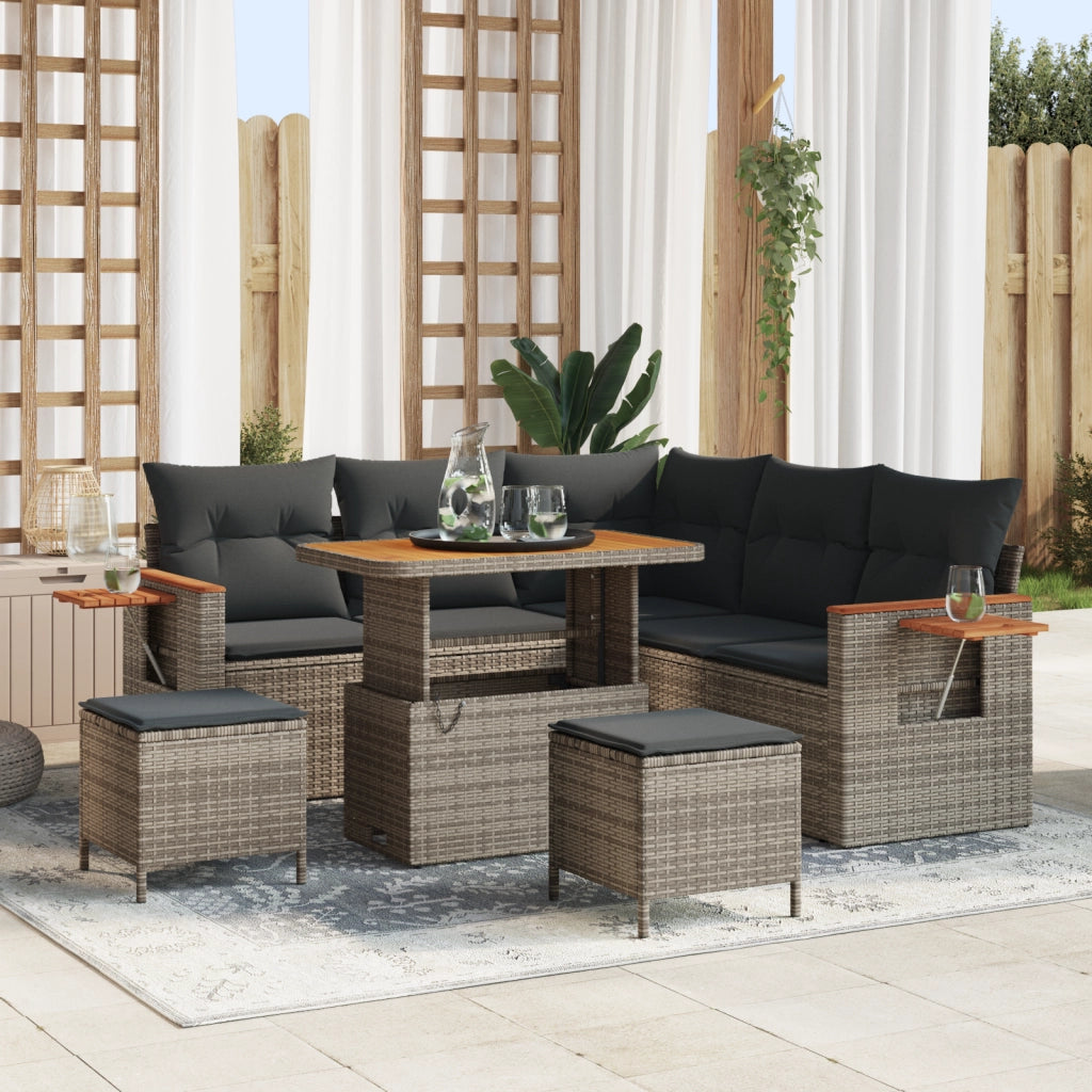 Set Divano Giardino 8 Pezzi con Cuscini Grigio Polyrattan Acacia