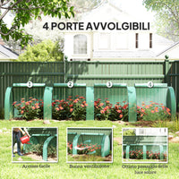 Serra a Tunnel 395x100x80 cm con 4 Porte in Acciaio e Plastica Impermeabile Anti UV Verde