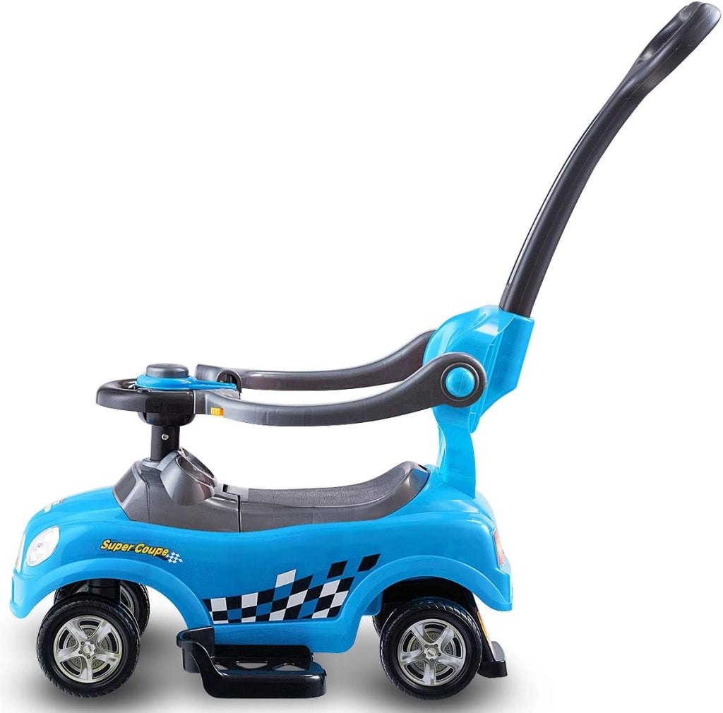 3 in 1 Macchina Cavalcabile a Spinta per Bambini, con Guardrail Staccabili e Maniglia Clacson, Spazio di Archiviazione Nascosto e Design Anti-ribaltamento, Ideale per Bambini 2-6 Anni (Blu)
