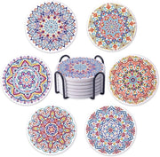 Set di 6 sottopiani in ceramica, sottopiani con supporto, sottopiani per tavolo salotto, assorbenti per bevande, decorazione per cucina e sala da pranzo, diametro circa 10 cm, blu
