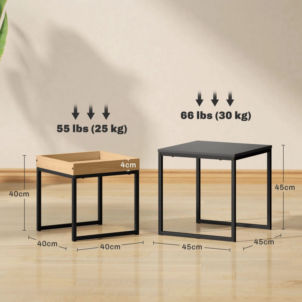 Set 2 Tavolini da Caff¨¨ Moderni con Gambe a U, in Legno e Acciaio, 45x45x45 cm e 40x40x40 cm, Nero