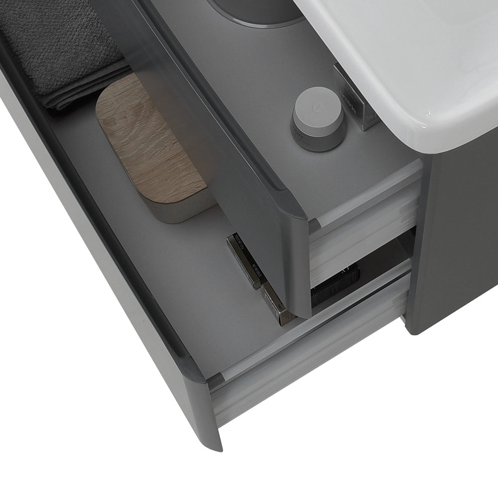 Mobile bagno sospeso 80 cm antracite con specchio tondo a filo Zen