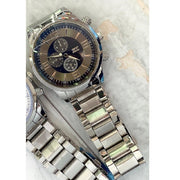 Trade Shop - Orologio Da Polso Zcc Uomo Analogico Acciaio Moderno Crono Silver Quadrante Nero -