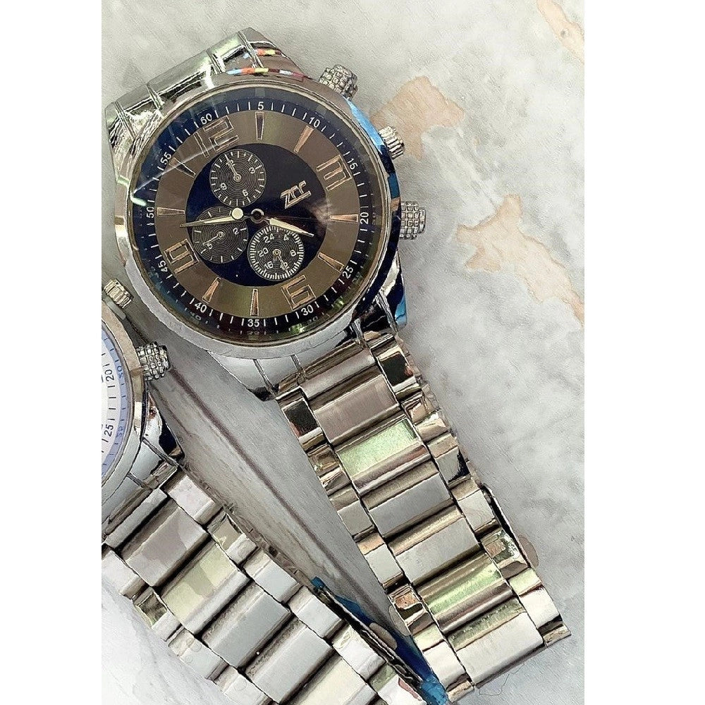 Trade Shop - Orologio Da Polso Zcc Uomo Analogico Acciaio Moderno Crono Silver Quadrante Nero -