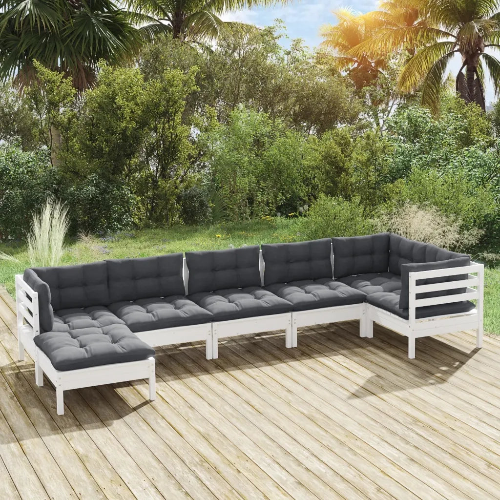Set Divani da Giardino 7 pz con Cuscini Bianchi Legno di Pino cod mxl 44403