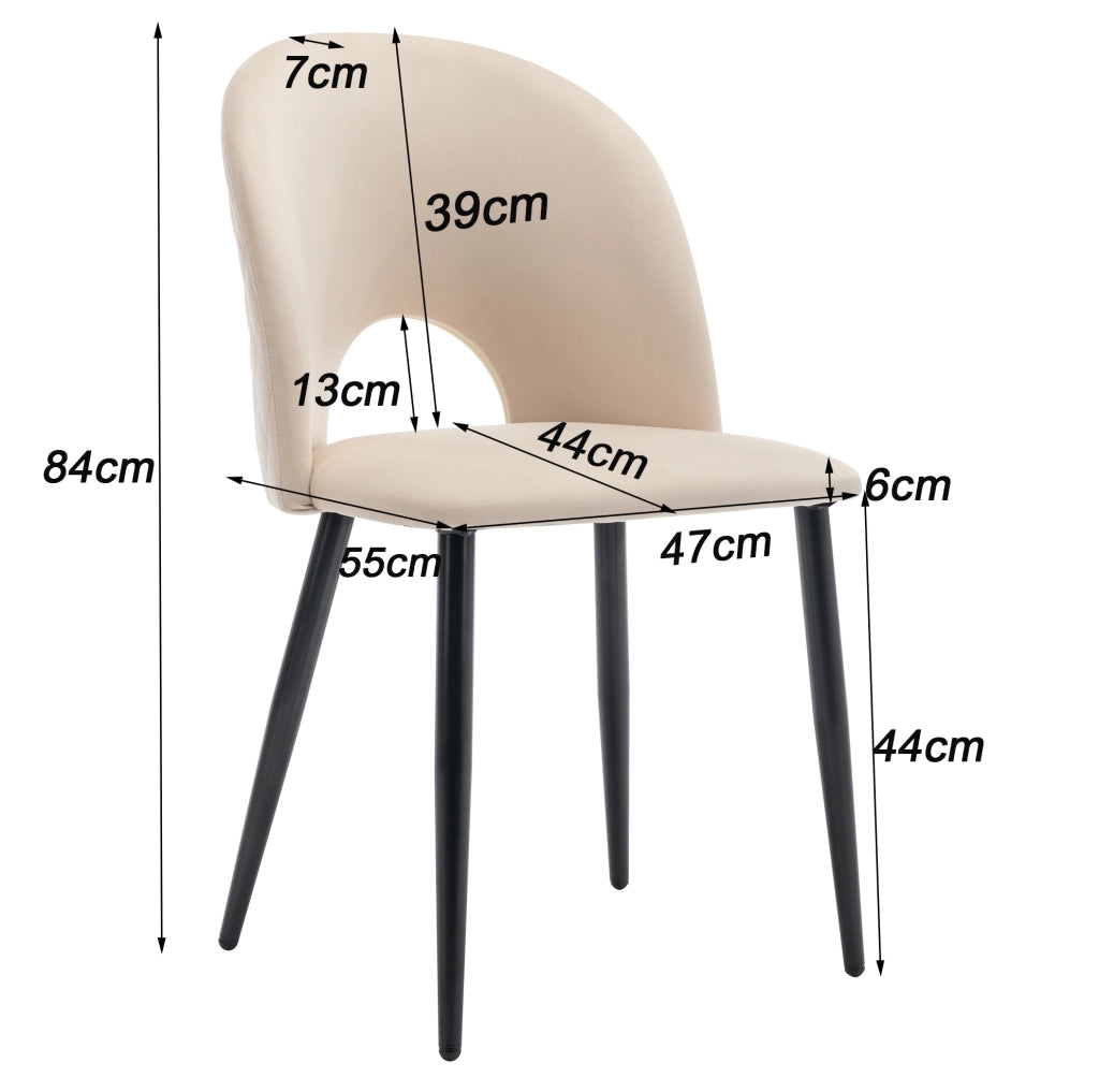 Set di 2 sedie da pranzo imbottite in velluto beige con gambe regolabili