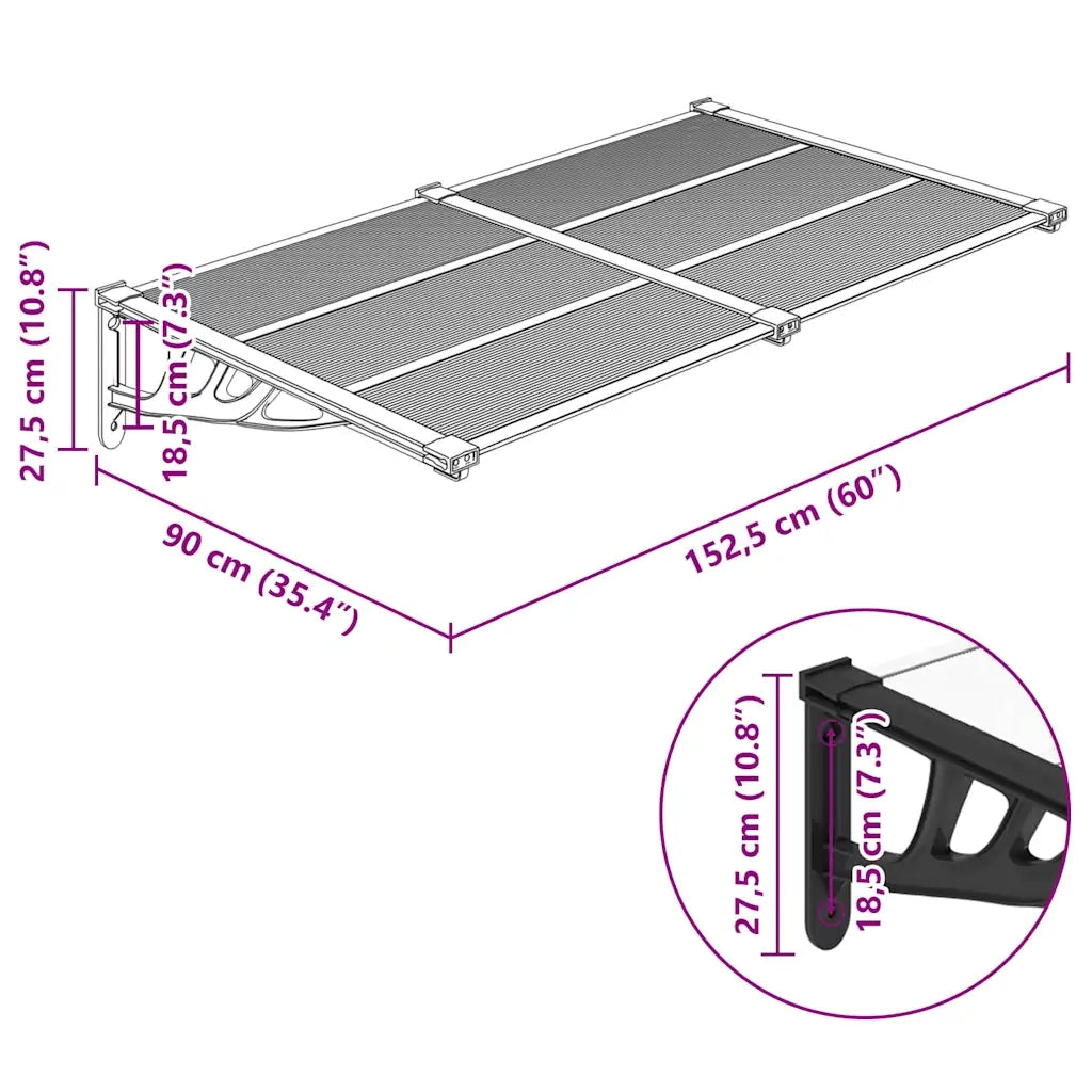 Tettoia per Porta Nero e Trasparente 152,5x90 cm Policarbonato CFW1543181