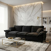 Divano modulare in ciniglia nero con braccioli curvi; 263 x 82 x 90 cm