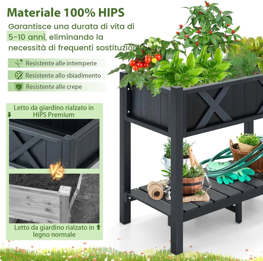 Fioriera Rialzata da Esterno, Letto da Giardino con Piano di Appoggio Impermeabile alle Intemperie e Fori di Drenaggio, Aiuola Rettangolare per Fiori, Erbe, Verdure e Frutta