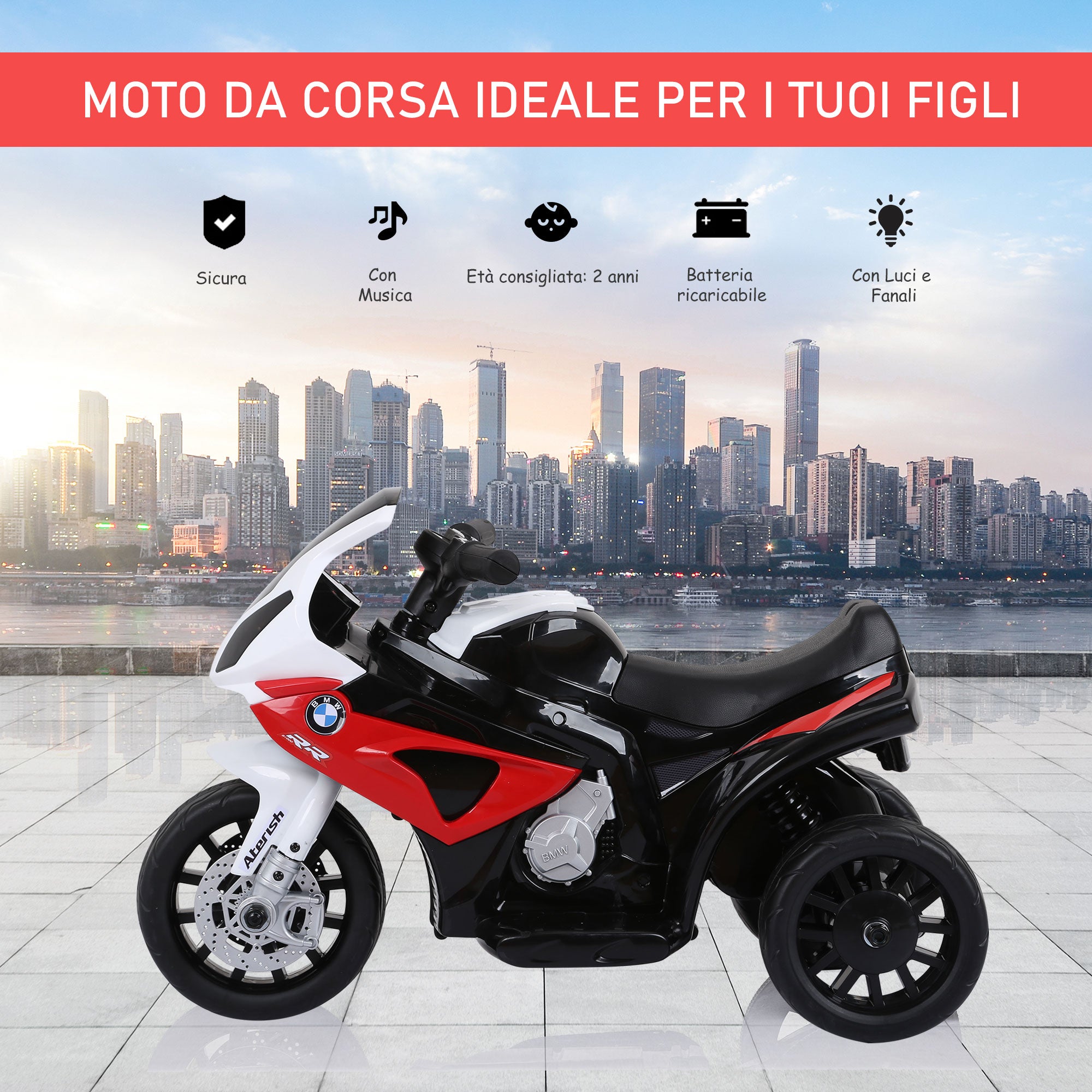 Moto Elettrica per Bambini 6V con Licenza BMW S1000RR Rossa