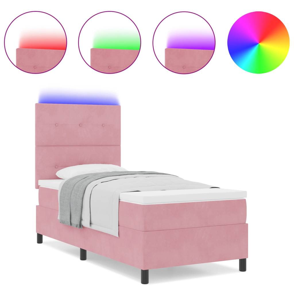Letto Box Spring con Materasso e LED Rosa 80x200 cm Velluto