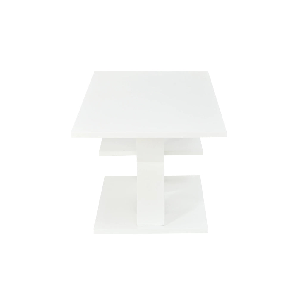 Tavolino lucido, piano a doppio livello, in MDF, con gambe a X, 100x48x45 cm, bianco