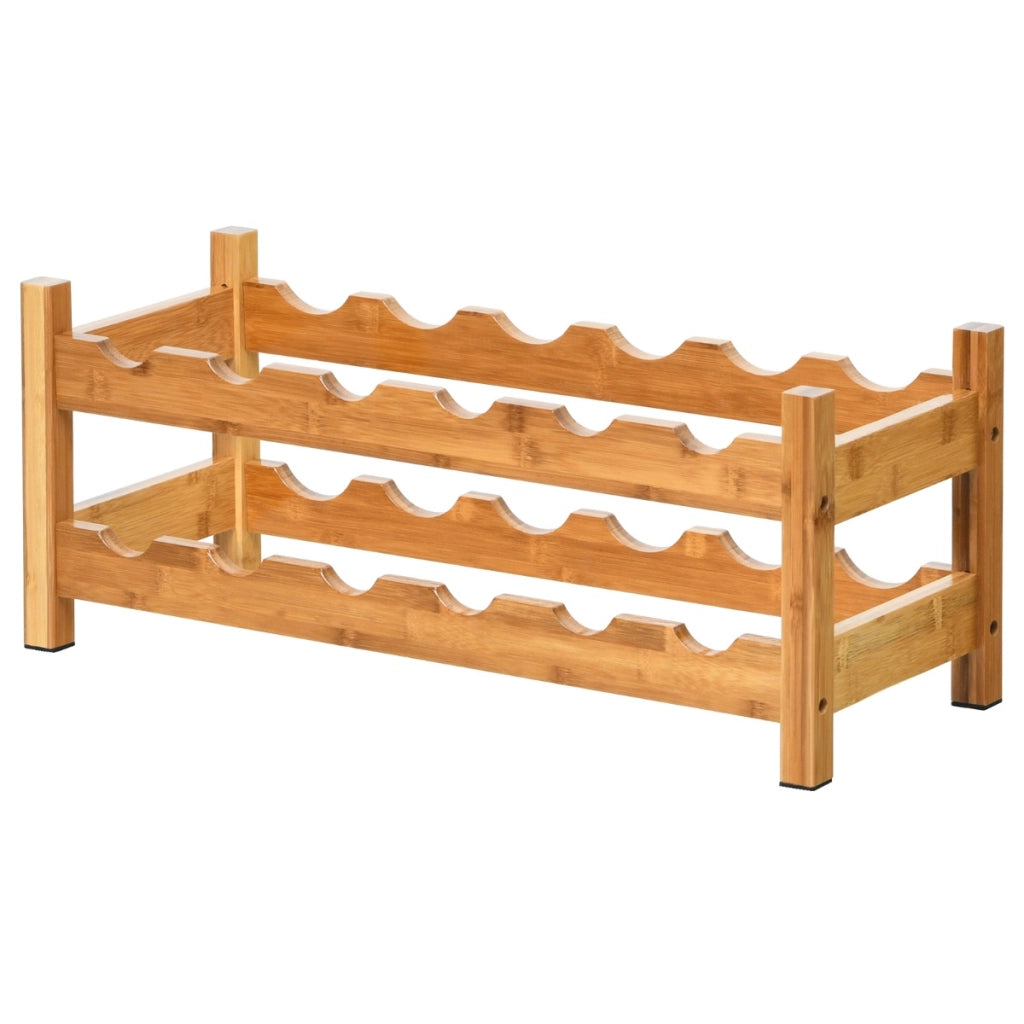 Scaffale di bamb¨´ per vini per 12 bottiglie con 2 livelli-Porta bottiglie di vino per cucina e cantine Naturale
