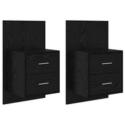 Set di 2 Mobiletto da Comodino | Armadio da Notte | Mobiletto da notte a parete con cassetto Rovere Nero