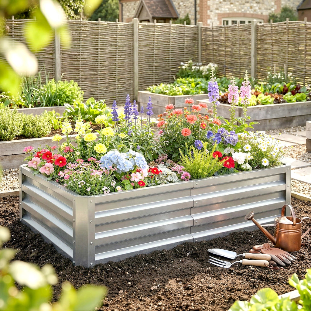 Orto rialzato da giardino rettangolare ¨C Xylo ¨C acciaio ondulato grigio argento 120x60x30,5 cm