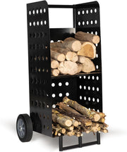 Carrello porta legna da ardere in acciaio nero 40x40x100 cm per il camino