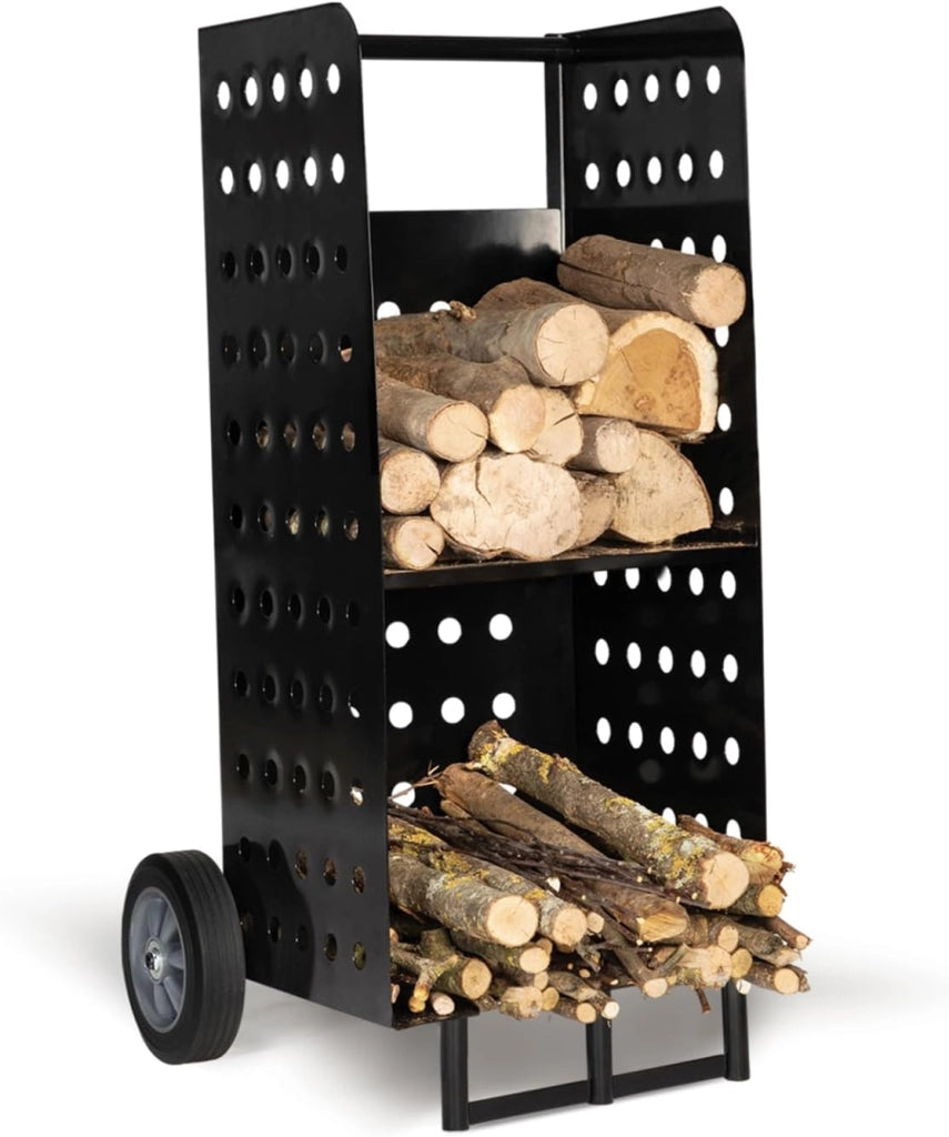 Carrello porta legna da ardere in acciaio nero 40x40x100 cm per il camino